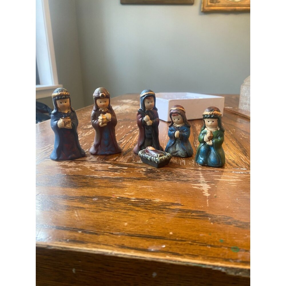 Hand-Painted Miniature Nativity Figurines Set Of 6